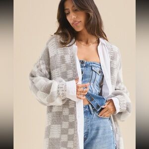 Altar’d State Grey Checkered Cardigan